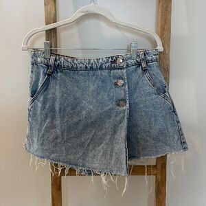 ZARA Denim Mini Skort with Frayed Hem